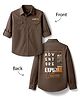 Pine Kids Cotton Woven Full Sleeves Shirt with Front Pocket & Text Print - Brown