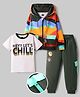 OLLINGTON ST. Cotton Looper Knit Full Sleeves Printed Jacket & Knit Joggers with Inner T-Shirt with Abstract & Text Print - Multicolor & Charcoal Grey