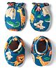 Babyhug 100% Cotton Knit Mittens & Booties Set with Animal Print - Navy Blue