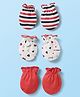 Babyhug 100% Cotton Knit Mittens with Heart Print & Stripes Pack of 3 - Red & White