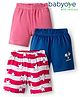 Babyoye 100% Cotton Interlock Knit Shorts With Stripes & Star Print Pack Of 3 - Navy Blue Pink & Red