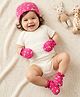 Babyhug 100% Cotton Interlock Knit Cap Mittens & Booties Set With Floral Print Pink - Diameter 28 cm