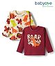 Babyoye 100% Cotton Knit Full Sleeves T-Shirts with Dino Print Pack of 2 - Maroon & Cream