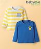 Babyoye 100% Cotton Interlock Knit Full Sleeves T-Shirt with Stripe & Lion Print Pack of 2 - Blue White & Yellow