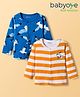 Babyoye 100% Cotton Knit Full Sleeves Jhablas with Bird Print & Stripes Pack of 2 - Blue & Orange