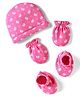 Babyhug 100% Cotton Knit Cap Mittens & Booties With Butterfly Print Pink - Circumference 28 cm