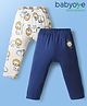 Babyoye 100% Cotton Knit Full Length Diaper Leggings With Animal Print Pack Of 2 - Navy Blue & White