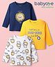Babyoye 100% Cotton Knit Full Sleeves T-Shirts With Animal & Text Print Pack of 3 - Yellow Navy Blue & White