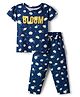 Pine Kids Single Jersey Knit Half Sleeves Co-ords Night Suit with Floral Print - Navy Blue