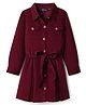 Pine Kids Corduroy Woven Full Sleeves Solid Color Shirt Dress with Belt - Maroon