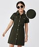 Pine Kids Corduroy Woven Half Sleeves Solid Color Shirt Dress - Olive Green