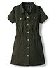 Pine Kids Corduroy Woven Half Sleeves Solid Color Shirt Dress - Olive Green