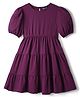 Pine Kids Woven Half Puffed Sleeves Solid Color Tiered Frock - Purple