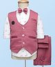 Radutu Full Sleeves Checked Textured & Smile Text Printed 3 Piece Party Suit With Bow Set - Pink & White