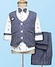 Radutu Full Sleeves Striped & Abstract Printed 3 Piece Party Suit With Bow Set - Blue & White