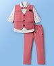 Radutu Full Sleeves Chevron Textured 3 Piece Party Suit Set With Bow Set - Dusty Pink & White