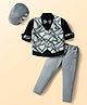 Radutu Full Sleeves Abstract Printed 3 Piece Party Suit Set With Bow & Cap Set - Light Blue & Black
