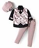 Radutu Full Sleeves Abstract Printed 3 Piece Party Suit With Cap & Bow Set - Light Peach & Black