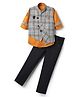 Radutu Full Sleeves Checked 3 Piece Party Suit Set - Mustard & Grey