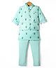 Radutu Full Sleeves Floral Motifs Printed Kurta Pyjama With Jacket Set - Sea Green