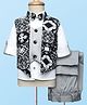 Radutu Full Sleeves Damask Printed 3 Piece Party Suit With Bow Set - Black & White