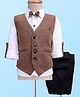 Radutu Full Sleeves Textured 3 Piece Party Suit With Bow Set - White & Brown