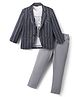 Radutu Full Sleeves Striped Blazer With Creative Text Printed Tee & Pant Set - Blue & Grey