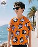 Kookie Kids Disney Single Jersey Knit Drop Shoulder Half Sleeves T-Shirt With Mickey Mouse Graphics - Orange