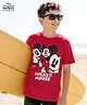 Kookie Kids Disney Single Jersey Knit Half Sleeves T-Shirt with Mickey Mouse Graphics - Red