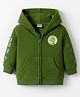 Babyhug Cotton Knit Full Sleeves Hooded Sweatjacket With Dino Patch & Kangaroo Pockets - Green