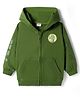Babyhug Cotton Knit Full Sleeves Hooded Sweatjacket With Dino Patch & Kangaroo Pockets - Green