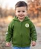 Babyhug Cotton Knit Full Sleeves Hooded Sweatjacket With Dino Patch & Kangaroo Pockets - Green