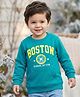 Babyhug Cotton Knit Full Sleeves Sweatshirt with Boston Text Graphics & Kangaroo Pockets - Turquoise