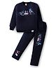 Olio Kids Looper Knit Full Sleeves Winter Wear Set With Posia Text Print - Navy Blue