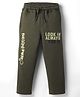 Olio Kids Knit Full Length Fleece & Woollen Lounge Pant With Text Print - Olive Green