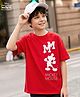 Kookie Kids Disney Single Jersey Knit Drop Shoulder Half Sleeves T-Shirt With Mickey Mouse Graphics - Red