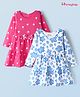 Honeyhap Premium 100% Cotton Knit Full Sleeves Frocks With Bio Finish & Floral Print Pack Of 2 - Pink & White