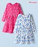 Honeyhap Premium 100% Cotton Knit Full Sleeves Frocks With Bio Finish & Floral Print Pack Of 2 - Pink & White