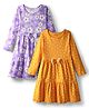 Honeyhap Premium  100% Cotton Knit Full Sleeves Frock with Polka Dots & Floral Print Pack of 2 - Yellow & Purple