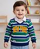 Babyhug Cotton Knit Full Sleeves Striped Sweatshirt With New York Embroidery & Kangaroo Pockets - Multicolor