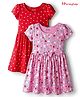 Honeyhap Premium Cotton Knit With Bio Finish Half Sleeves Frock with Polka Dot Floral Print & Bow Applique Pack Of 2 - Pink Frosting & High Risk Red