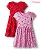 Honeyhap Premium Cotton Knit With Bio Finish Half Sleeves Frock with Polka Dot Floral Print & Bow Applique Pack Of 2 - Pink Frosting & High Risk Red
