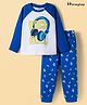 Honeyhap Premium 100% Cotton Knit with Bio Finish Full Raglan Sleeves Night Suit with Musical Rock & Roll Print - Bright White & Lapis Blue