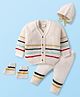 Babyhug Knit Full Sleeves Striped Sweater Set with Cap & Mittens - Off White