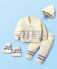 Babyhug Knit Full Sleeves front Open Sweater Set with Cap & Booties - Offwhite