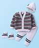 Babyhug Knit Full Sleeves Striped Front Open Sweater Set with Cap & Booties - Multicolor