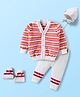 Babyhug Knit Full Sleeves Striped Front Open Sweater Set with Cap & Booties - Multicolor