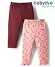 Babyoye Cotton Elastane Full Length Leggings with Floral Print Pack of 2 - Maroon & Peach