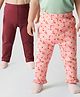 Babyoye Cotton Elastane Full Length Leggings with Floral Print Pack of 2 - Maroon & Peach
