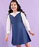Hola Bonita Cotton Woven Half Sleeves Denim Dungaree Dress with Solid Shirt - Blue & White